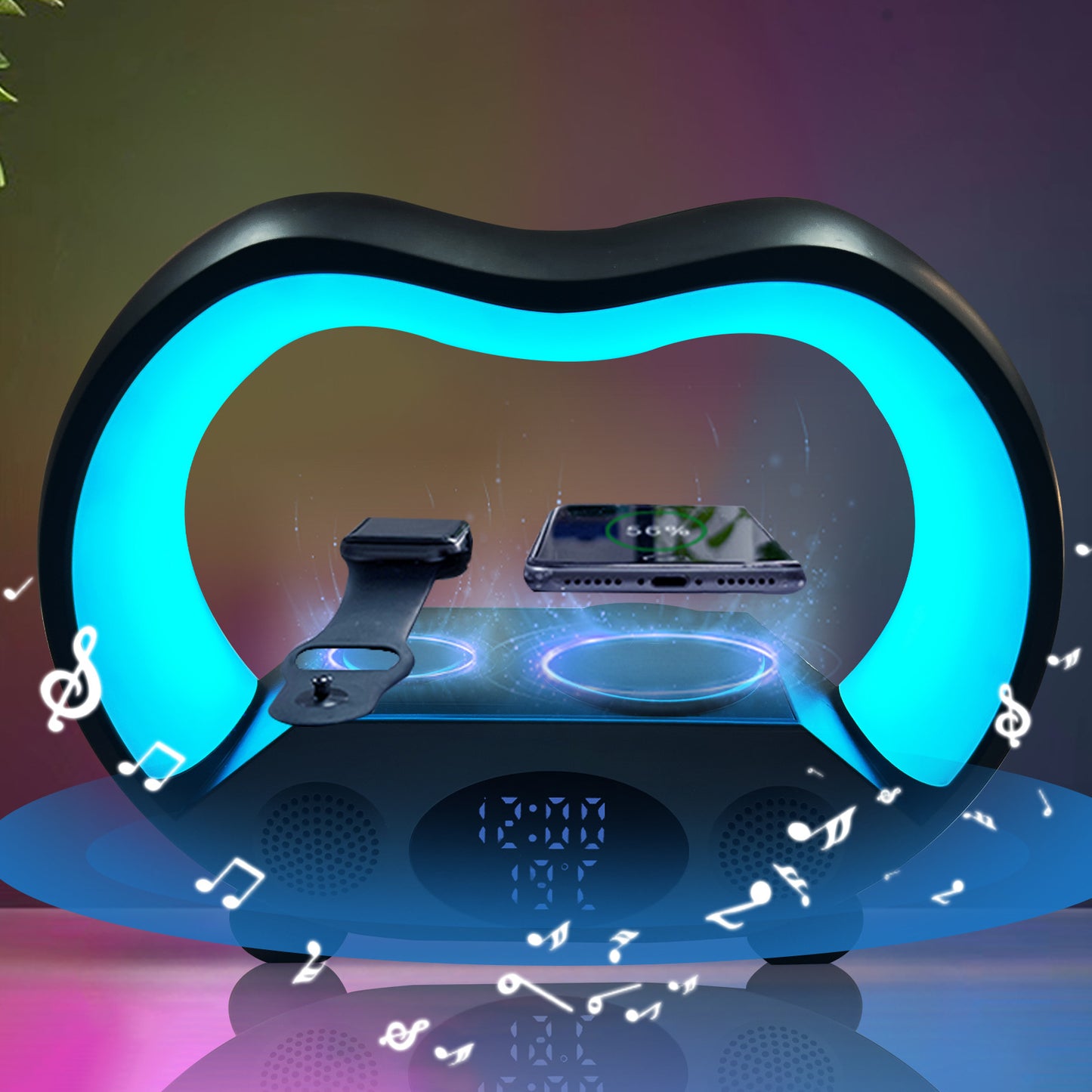 2024 New 6 In 1 LED Table Lamp Multi-function Wireless Charger Night Light Bluetooth Speaker