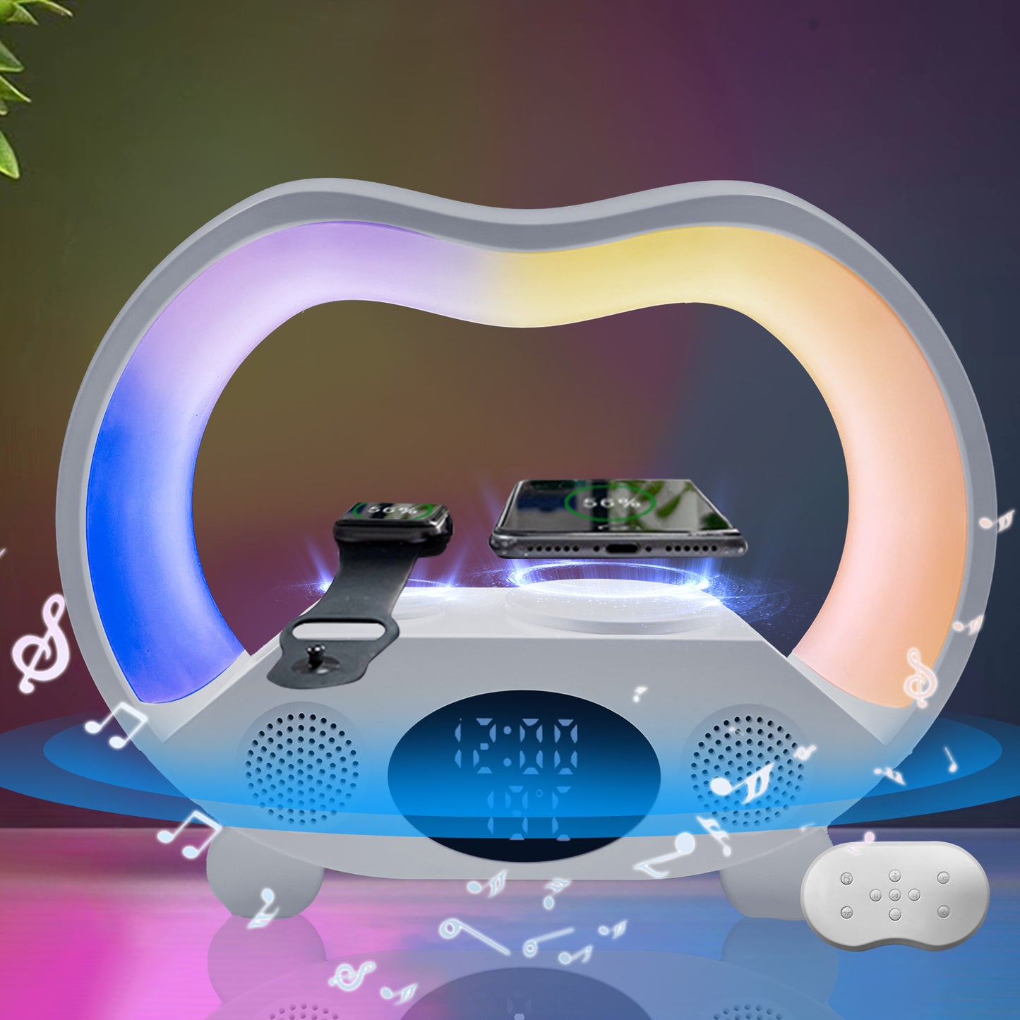 2024 New 6 In 1 LED Table Lamp Multi-function Wireless Charger Night Light Bluetooth Speaker