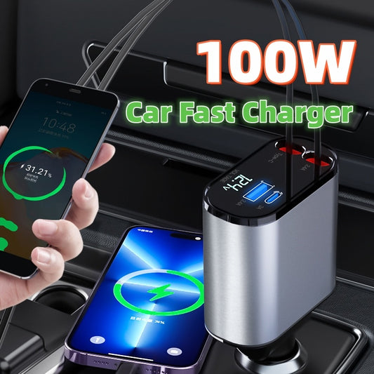 100W Super Fast Charging Car, Charger Car, Cigarette Lighter USB, And TYPE-C Adapter