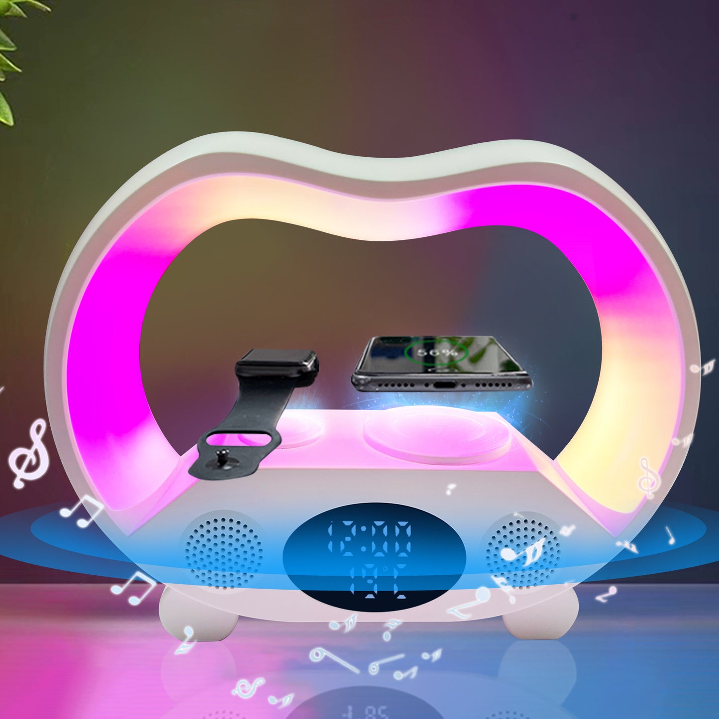 2024 New 6 In 1 LED Table Lamp Multi-function Wireless Charger Night Light Bluetooth Speaker